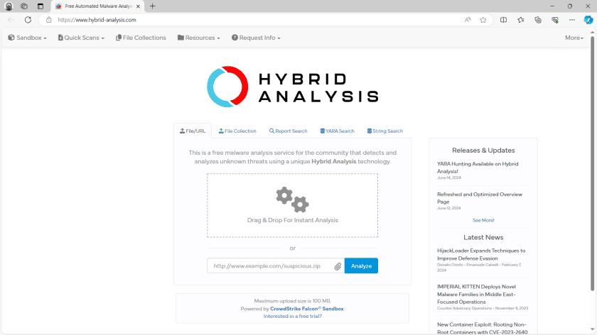 Головна сторінка сервісу Hybrid Analysis