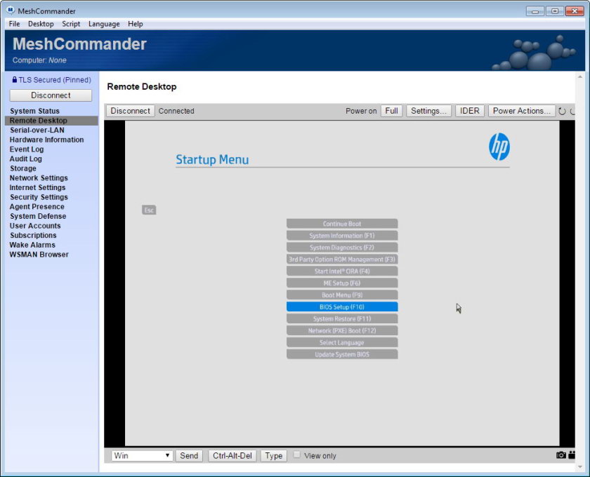 Вікно BIOS у віддаленій консолі KVM