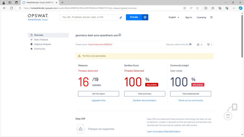 Результати перевірки файлу на віруси