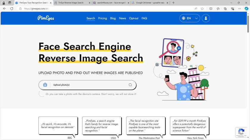 PimEyes – домашня сторінка