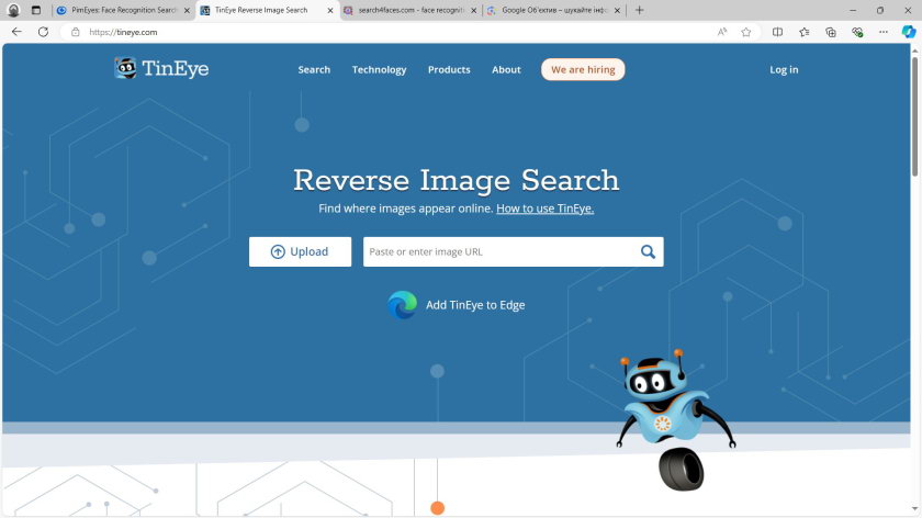 TinEye – домашня сторінка