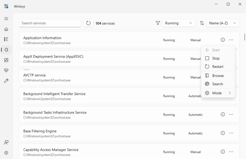 Вкладка Services (Служби)