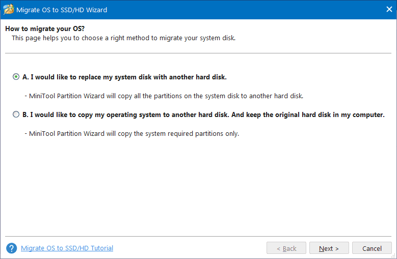 Вибір методу для перенесення системного диску