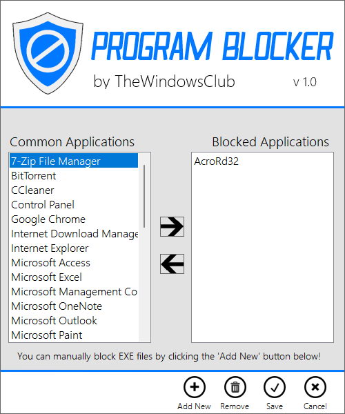 Керування списком програм для блокування