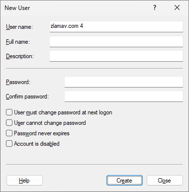 Створення нового користувача у вікні Керування комп’ютером