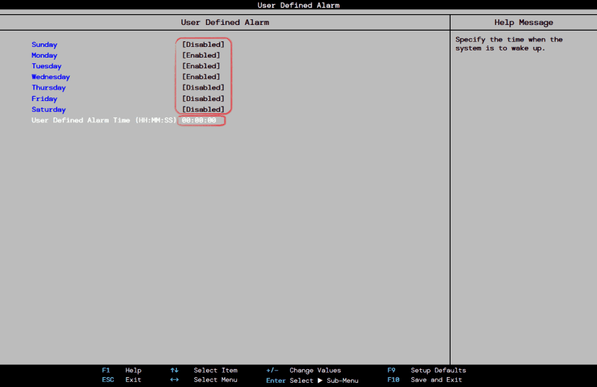 Пункт User Defined Alarm у BIOS