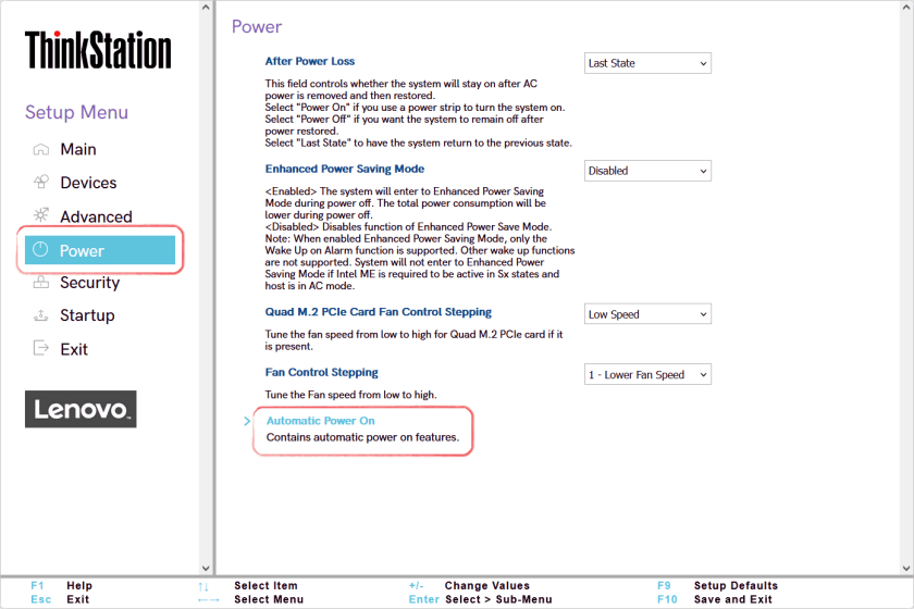 Меню Power у UEFI