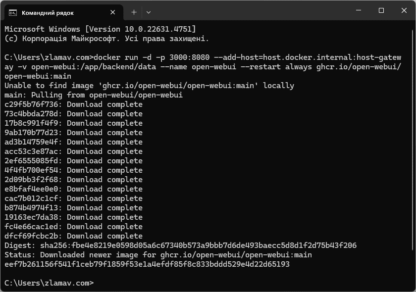 Вдале створення контейнера у Docker