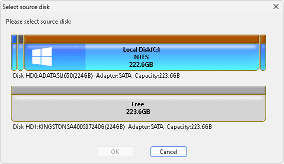 Вибір вихідного диску який необхідно клонувати